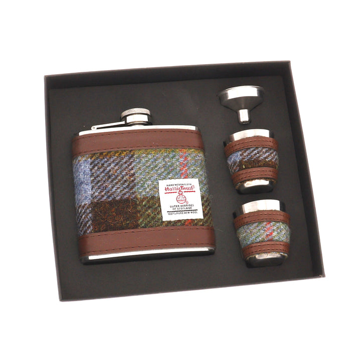 Glen Appin Harris Tweed Hip Flask & Cups Gift Set - Macleod Tartan