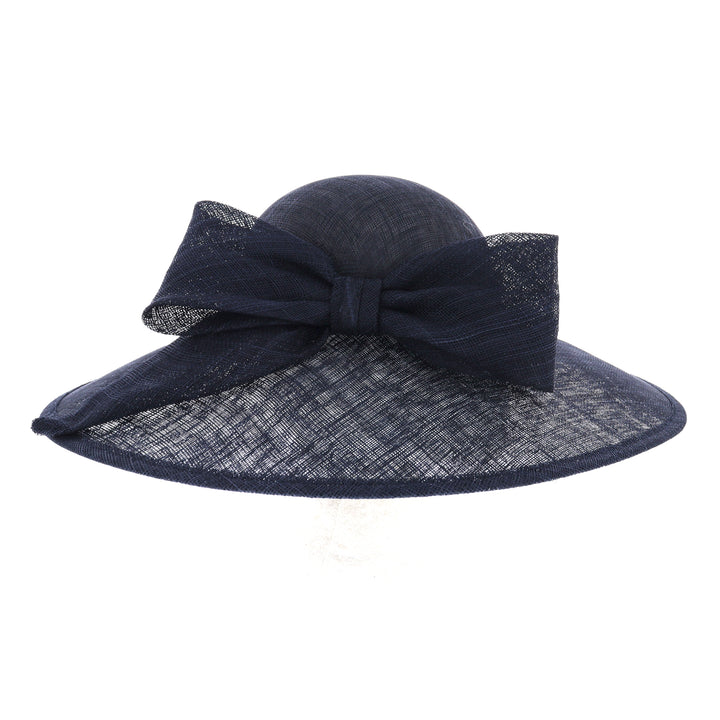 Navy Wide Brim Sinamay Wedding Hat (167)