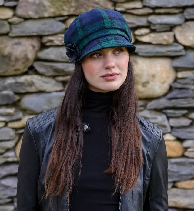 Black Watch Check 100% Wool Ladies Bakerboy Cap