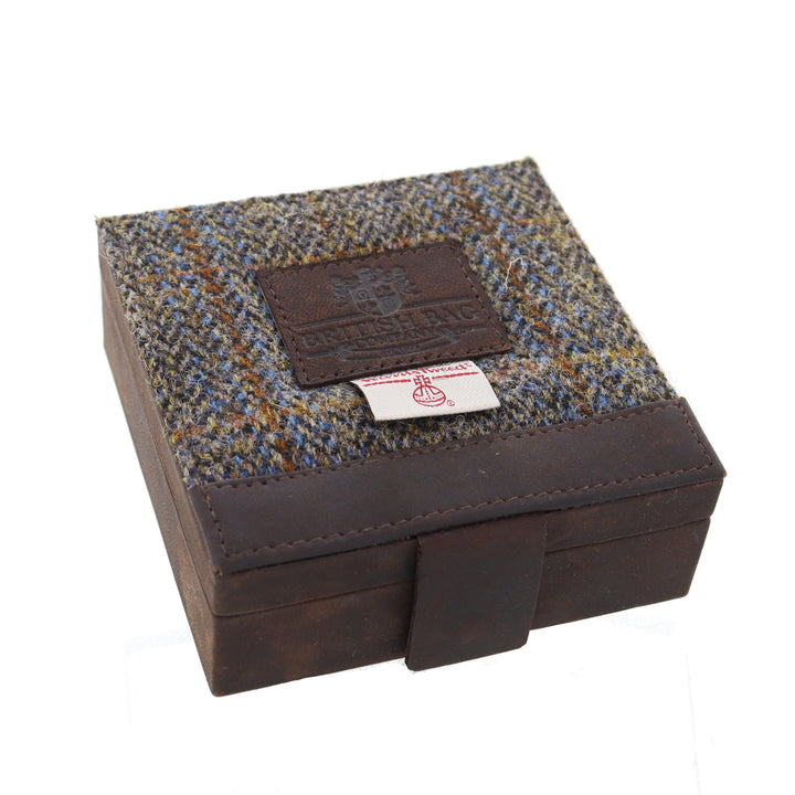 Harris Tweed & Leather Trinket Cuff Links Box