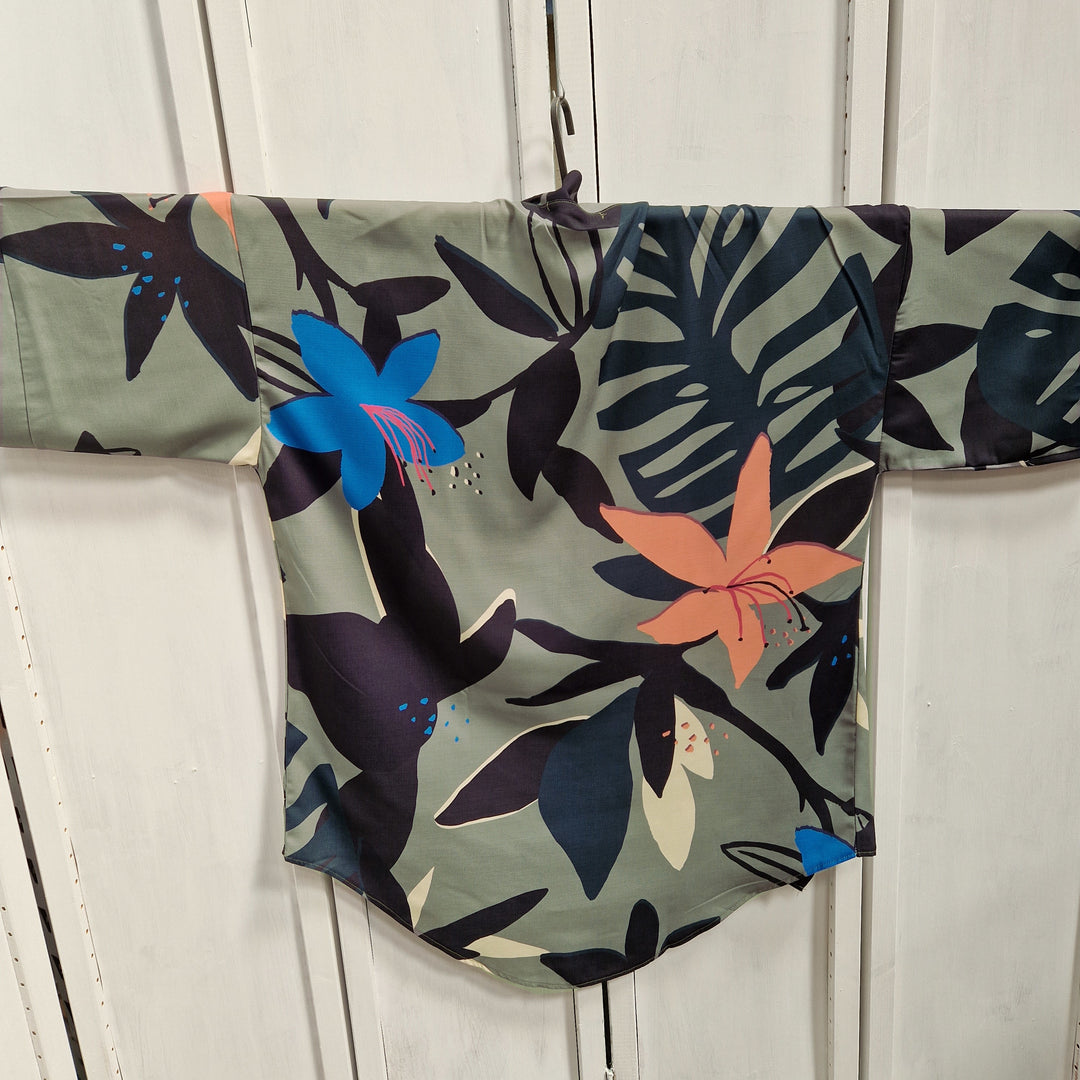 Kimono Wrap Cover Up - Khaki Green Leaf