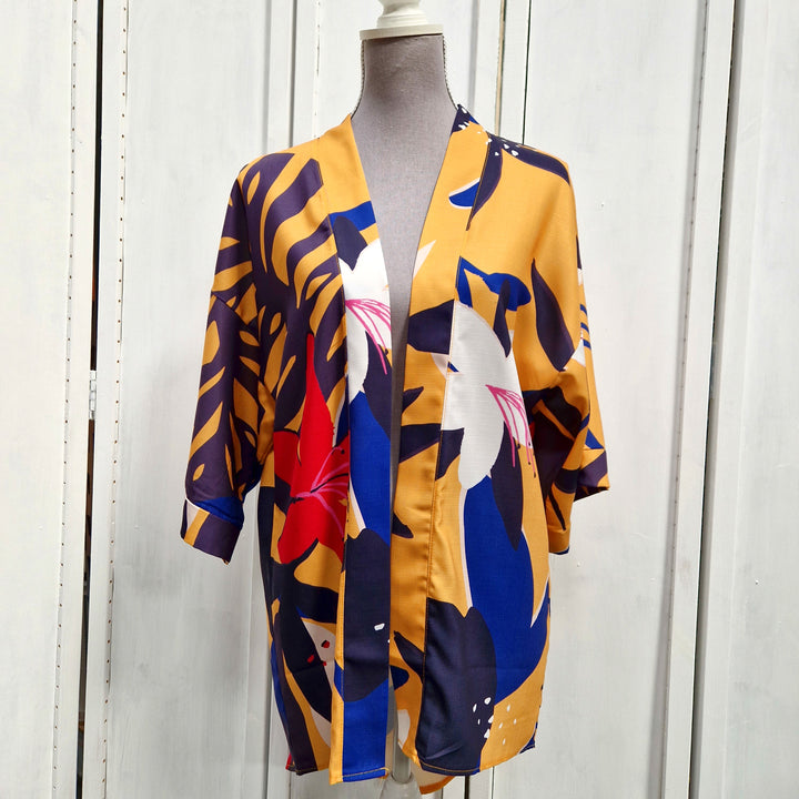 Kimono Wrap Cover Up -  Yellow Floral