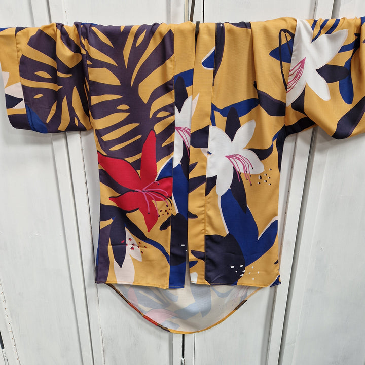 Kimono Wrap Cover Up -  Yellow Floral
