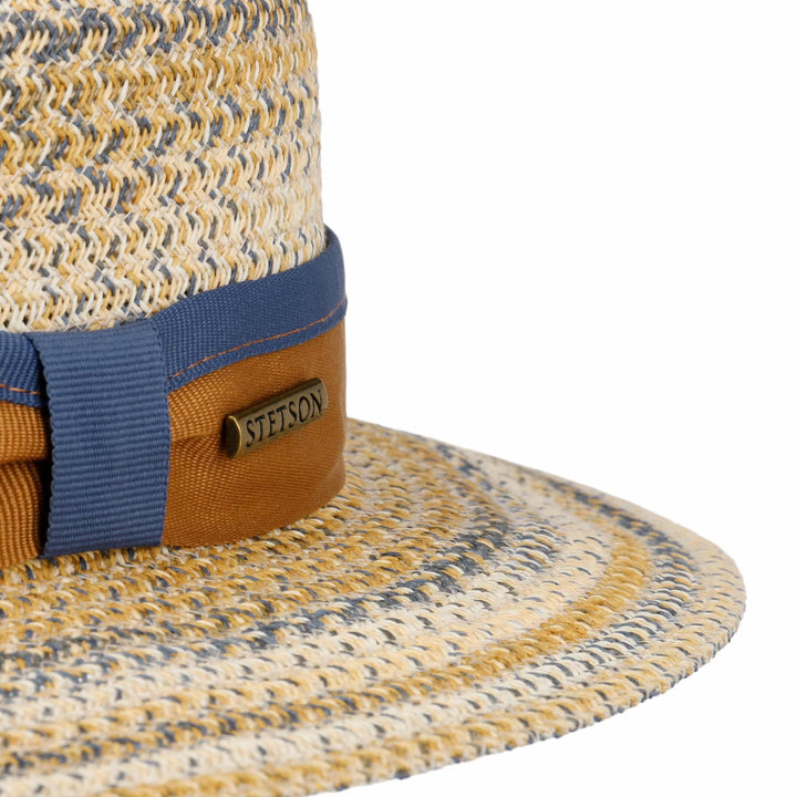 Stetson Toyo Straw Traveller Summer Fedora Hat Natural/Blue