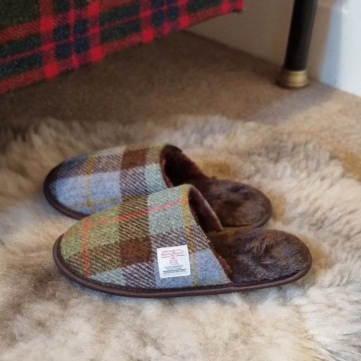 Glen Appin Harris Tweed Slippers in MacLeod Tartan