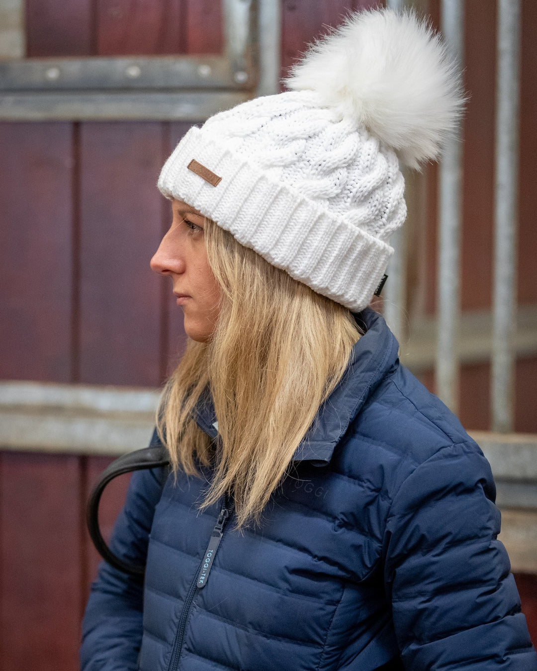 Sabbot Linda Cable Knit Faux Fur Bobble Hat White