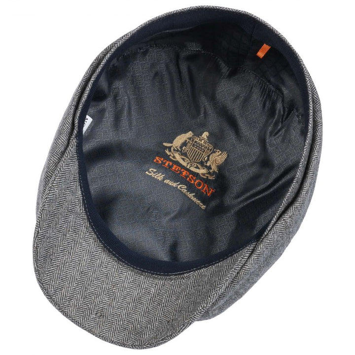 Stetson Wool/Silk/Cashmere Hatteras Bakerboy Cap Black Herringbone
