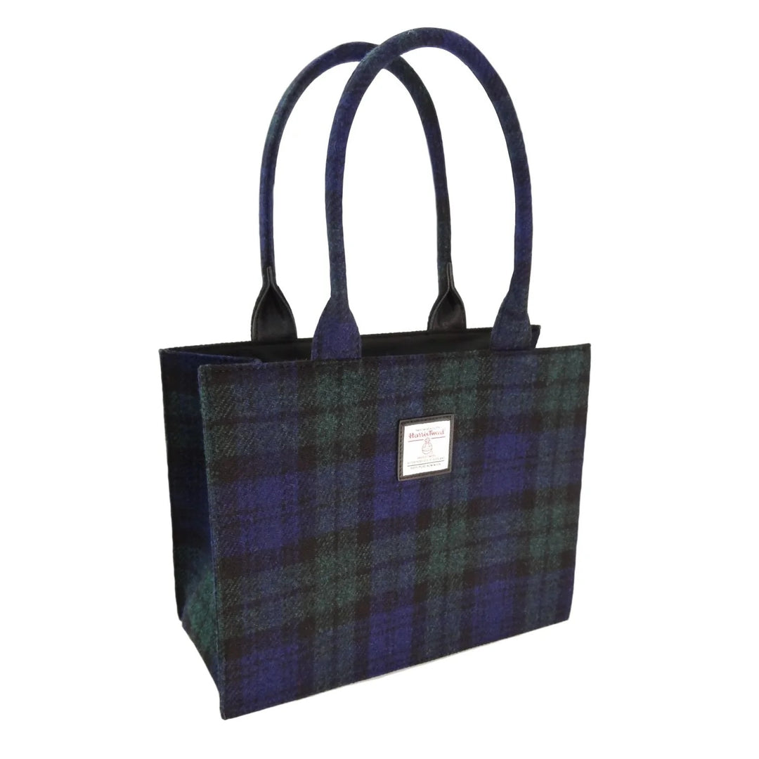 Glen Appin Harris Tweed Glencoe Shopper Tote Bag in Black Watch Tartan