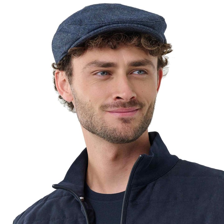 Bugatti Herringbone Flat Cap Navy