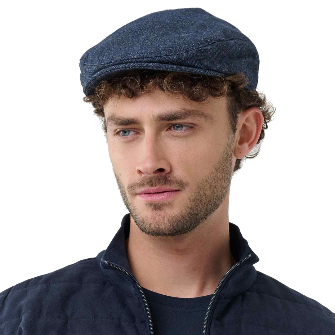 Bugatti Herringbone Flat Cap Navy