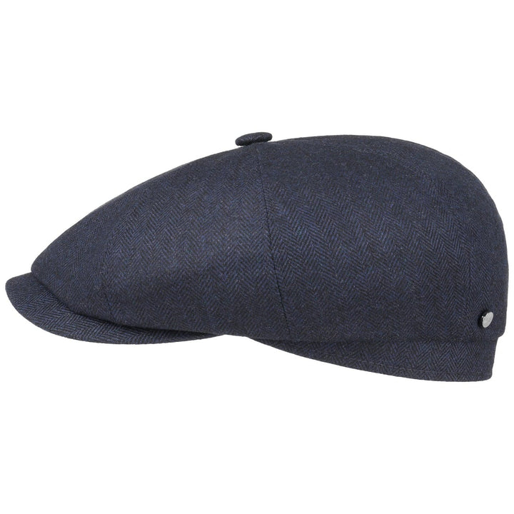 Stetson Wool/Silk/Cashmere Hatteras Bakerboy Cap Navy Blue Herringbone