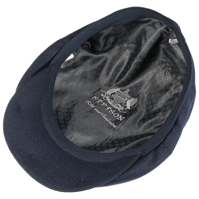 Stetson Wool/Silk/Cashmere Hatteras Bakerboy Cap Navy Blue Herringbone