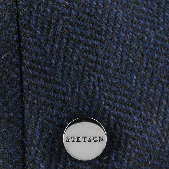 Stetson Wool/Silk/Cashmere Hatteras Bakerboy Cap Navy Blue Herringbone