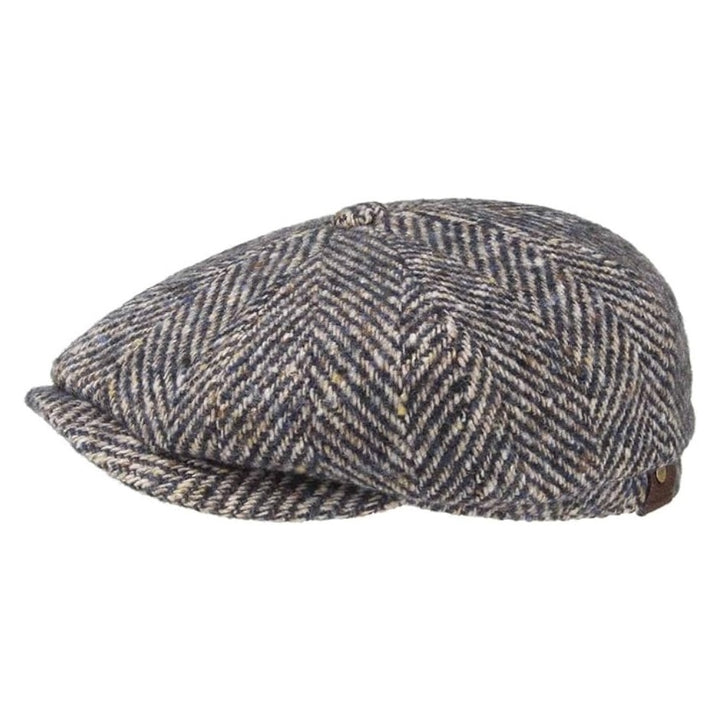 Stetson Hatteras Wool Bakerboy Cap Blue Herringbone