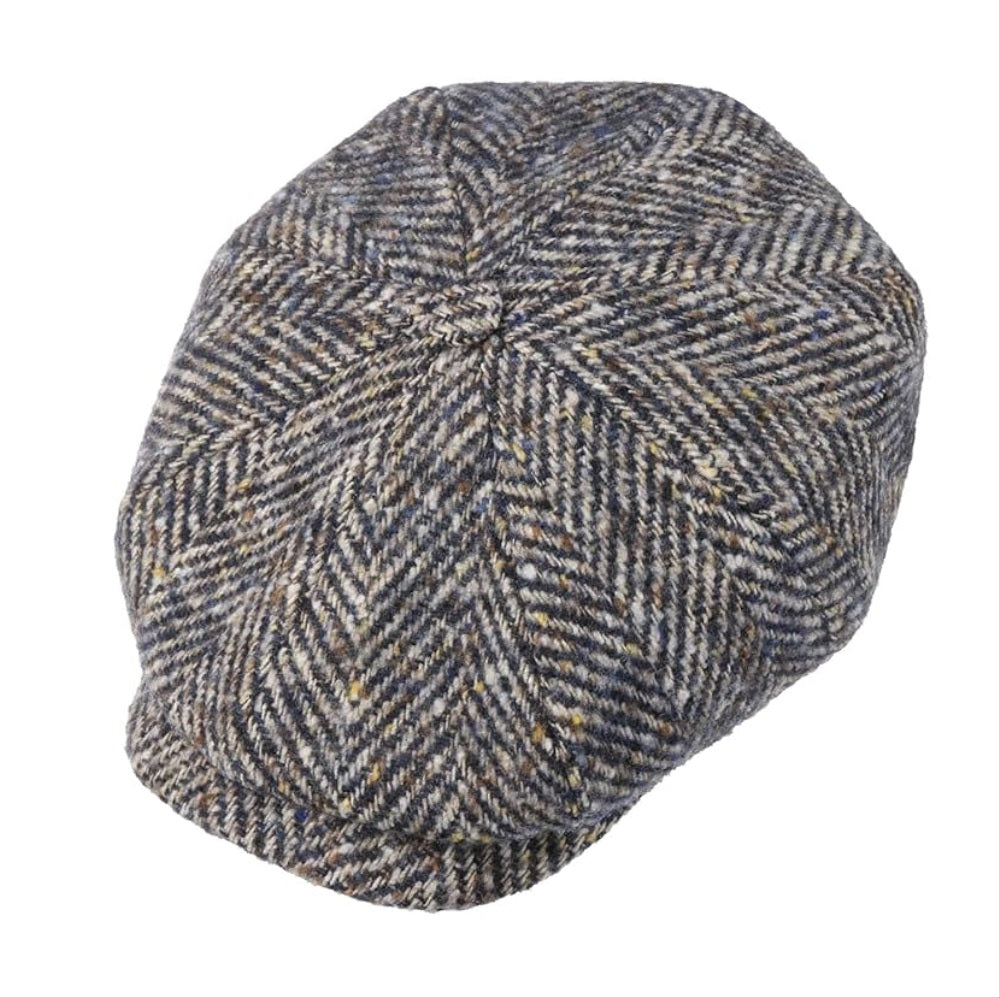 Stetson Hatteras Wool Bakerboy Cap Blue Herringbone