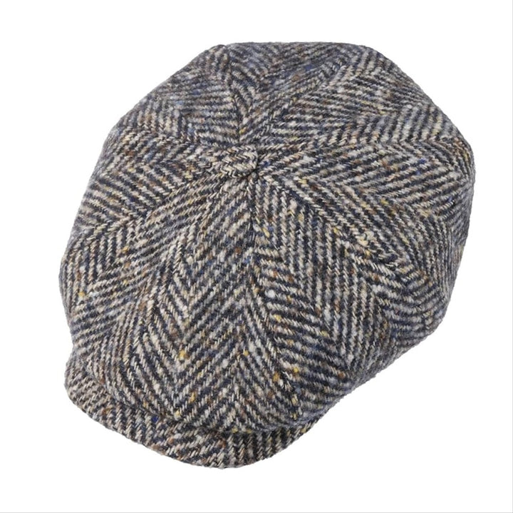 Stetson Hatteras Wool Bakerboy Cap Blue Herringbone