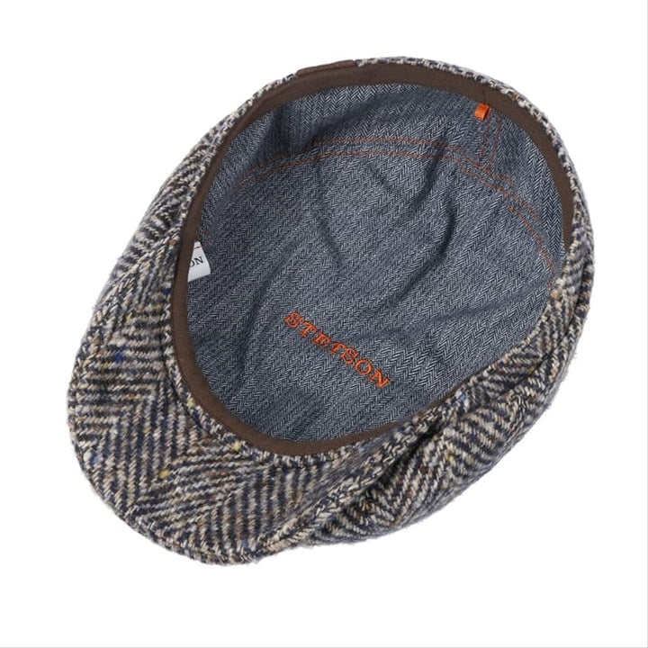 Stetson Hatteras Wool Bakerboy Cap Blue Herringbone