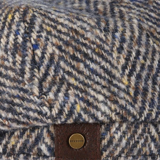 Stetson Hatteras Wool Bakerboy Cap Blue Herringbone