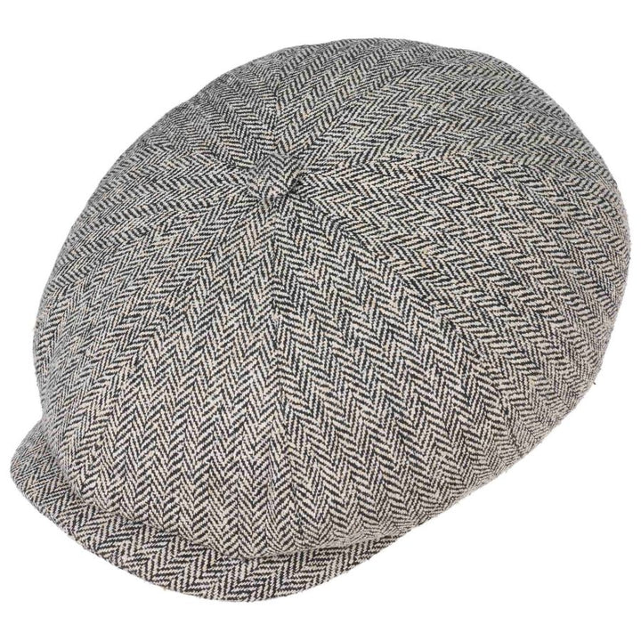 Stetson 100% Silk Hatteras Bakerboy Cap In Black & White Herringbone