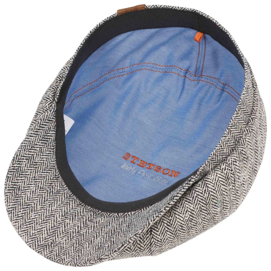 Stetson 100% Silk Hatteras Bakerboy Cap In Black & White Herringbone