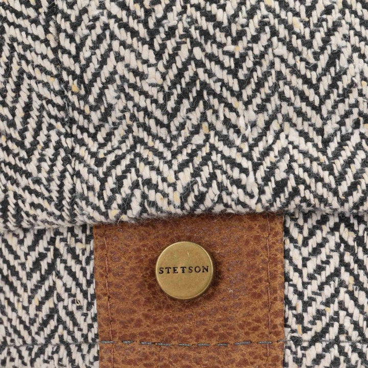 Stetson 100% Silk Hatteras Bakerboy Cap In Black & White Herringbone