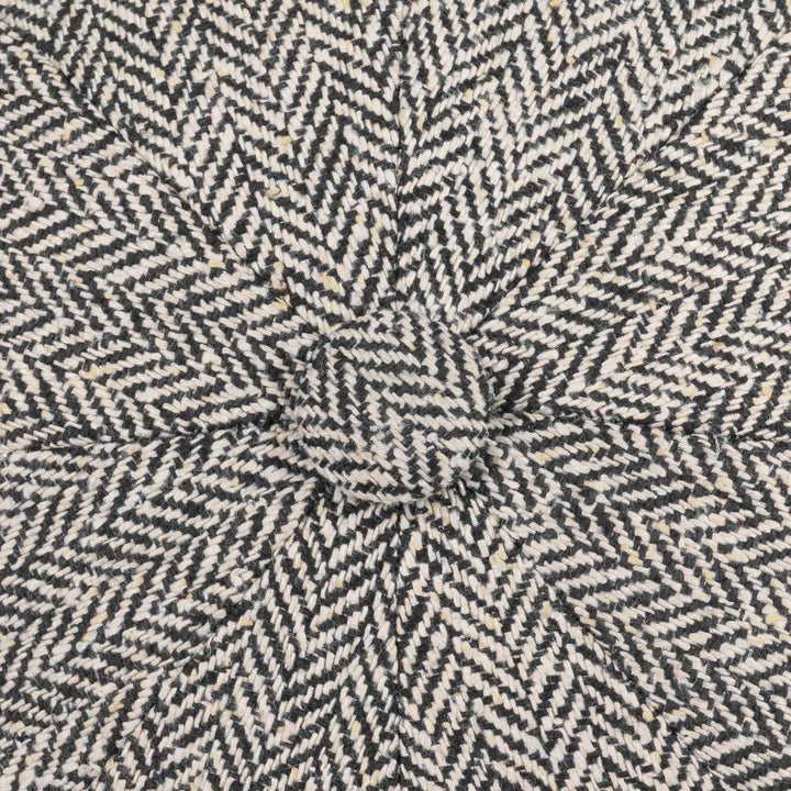 Stetson 100% Silk Hatteras Bakerboy Cap In Black & White Herringbone