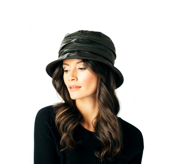 Failsworth Ladies Waxed Bucket Hat With Ruched Crown Black