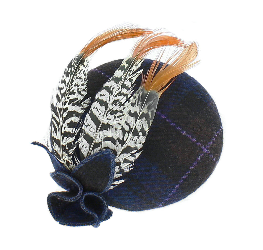 Purple Harris Tweed & Feather Pillbox Fascinator (7729)