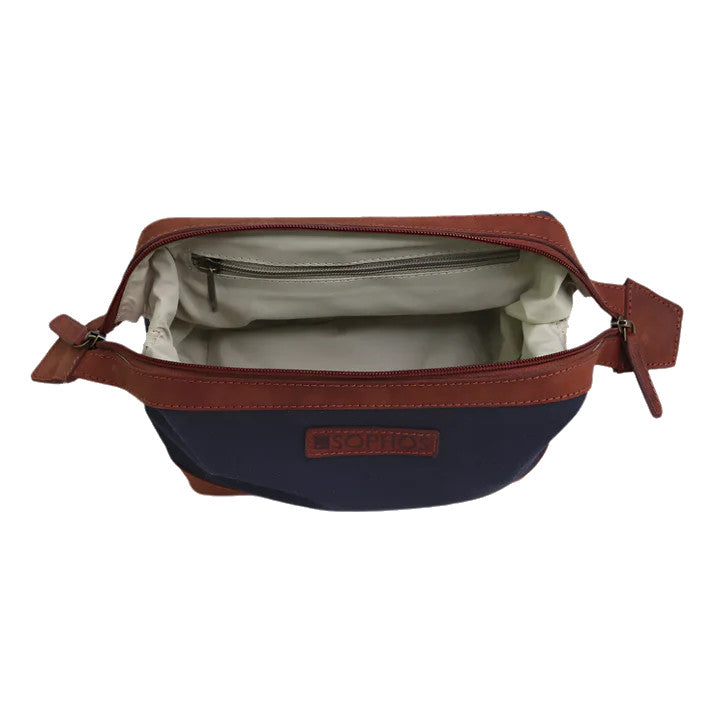 Navigator Waxed Canvas & Leather Gladstone Washbag Navy
