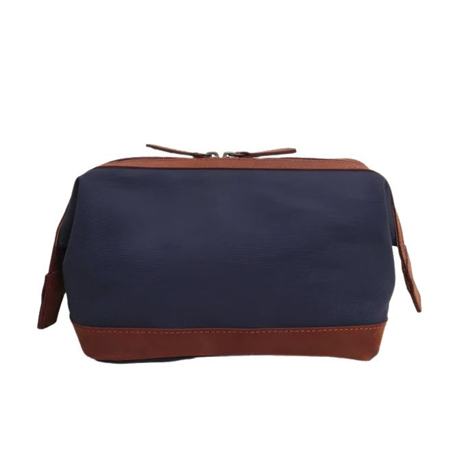 Navigator Waxed Canvas & Leather Gladstone Washbag Navy