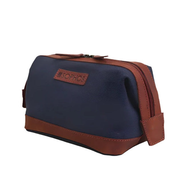 Navigator Waxed Canvas & Leather Gladstone Washbag Navy