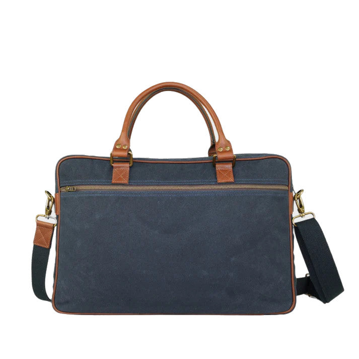 Waxed Canvas & Leather Briefcase Messenger Bag Navy