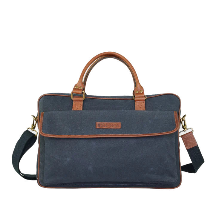 Waxed Canvas & Leather Briefcase Messenger Bag Navy