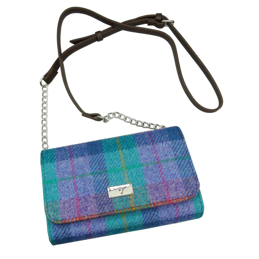 Glen Appin Harris Tweed Strathy Wallet Shoulder Bag Turquoise Check