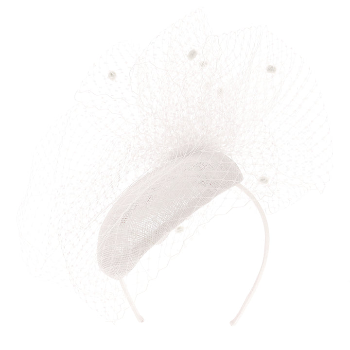 White Pillbox Headband Fascinator (9905)
