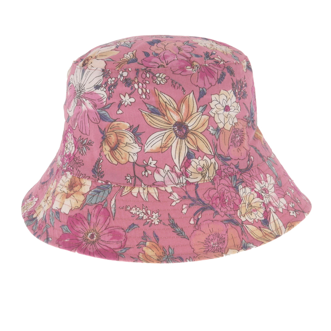 Ladies Floral Print Cotton Bucket Hat Pink