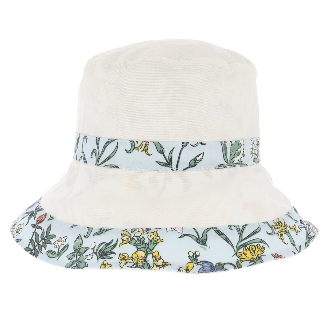 Ladies Wide Brim Reversible Floral Print Bucket Hat in Blue