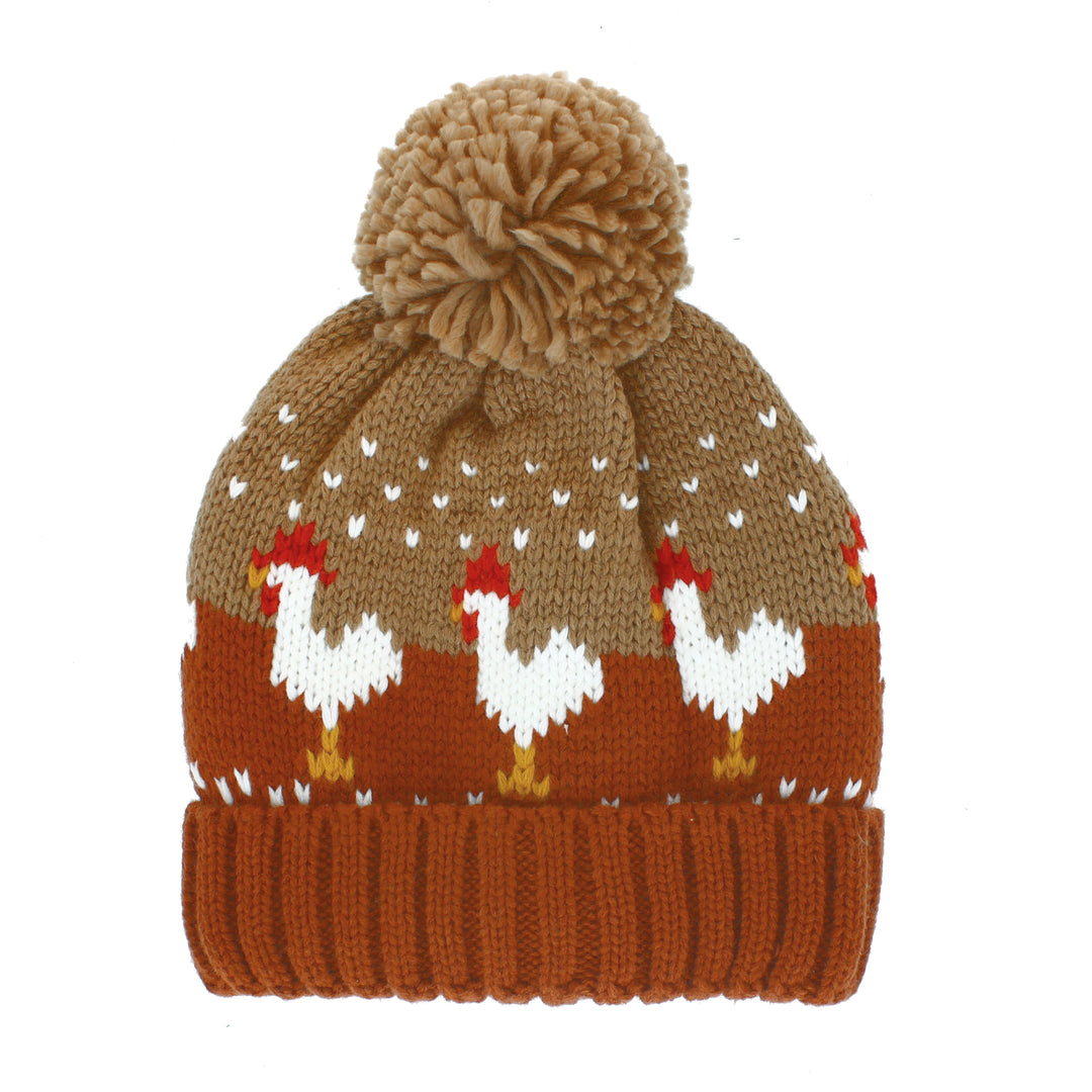 Chicken Bobble Hat Rust/Beige