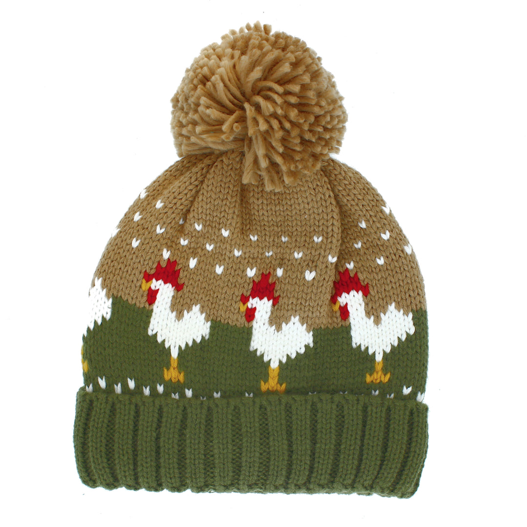 Chicken Bobble Hat Green/Beige
