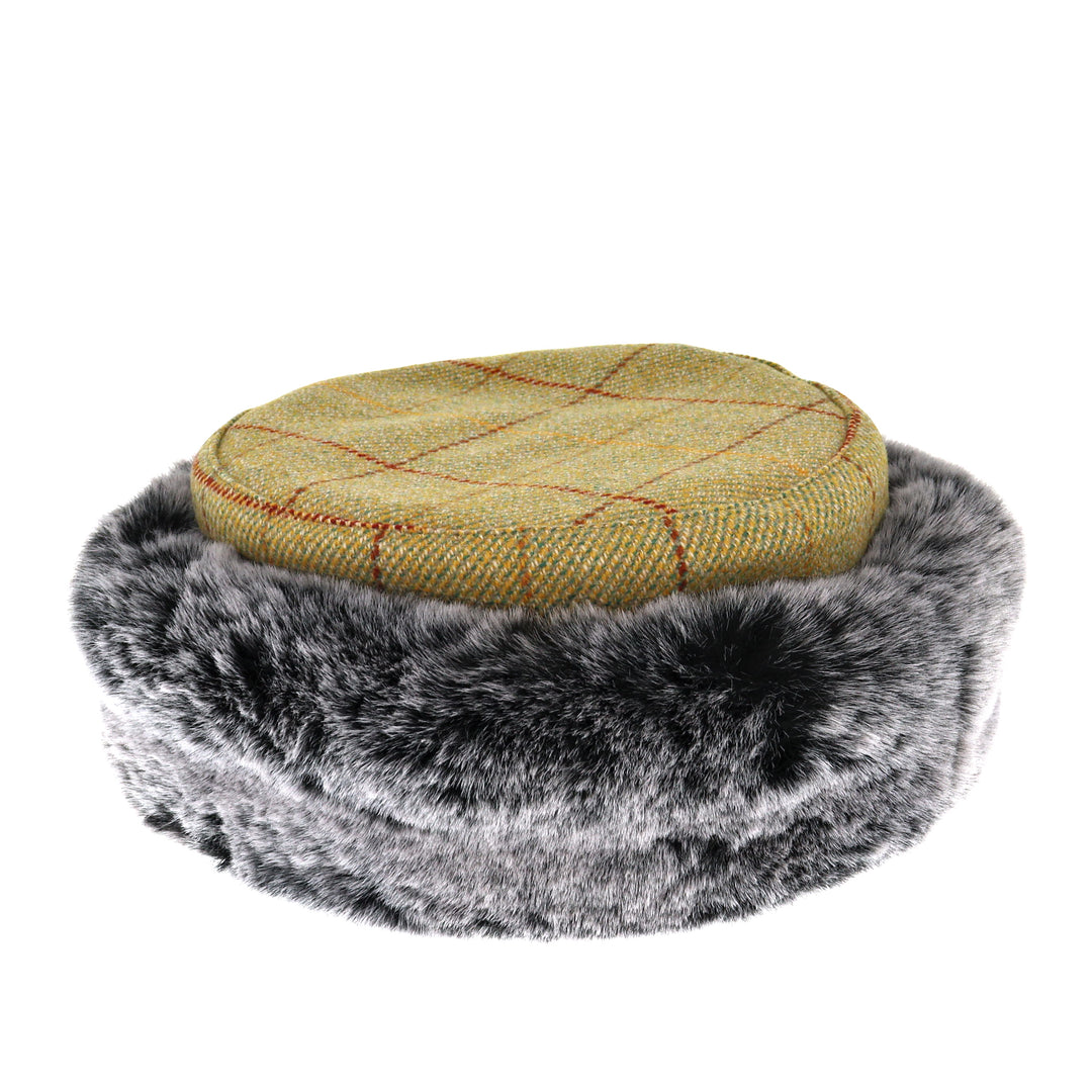 Ladies 100% Wool Tweed Hat with Super Soft Faux Fur Trim