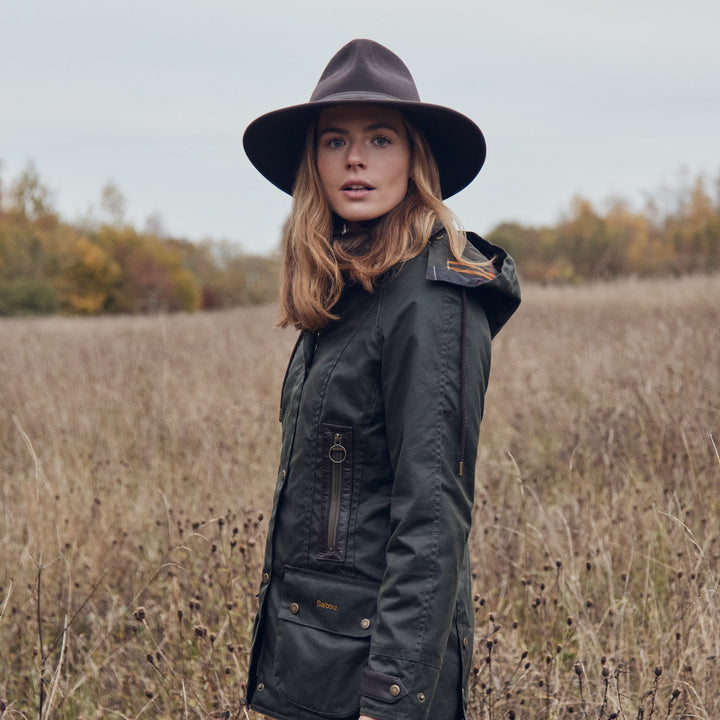 Barbour 'Tack' Ladies 100% Wool Fedora in Brown