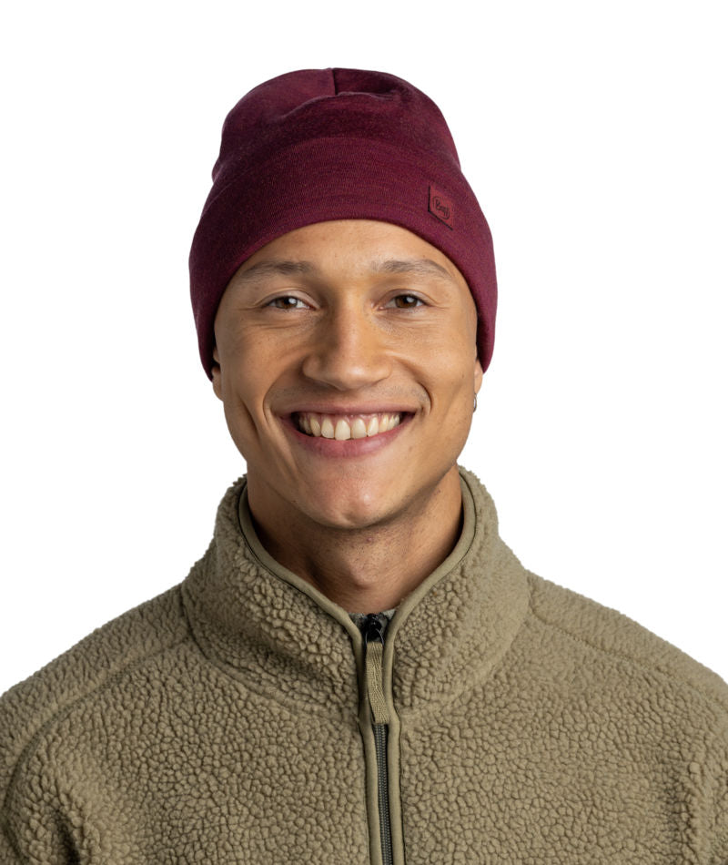 Buff Merino Heavyweight Beanie Hat in Tibetan Red