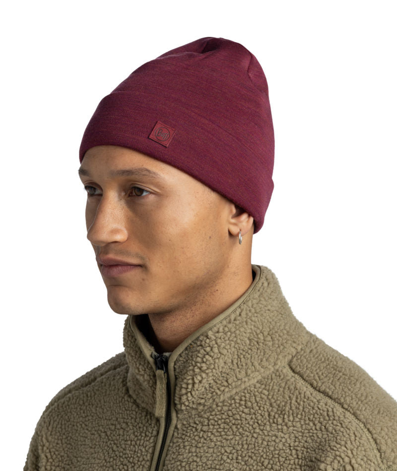 Buff Merino Heavyweight Beanie Hat in Tibetan Red