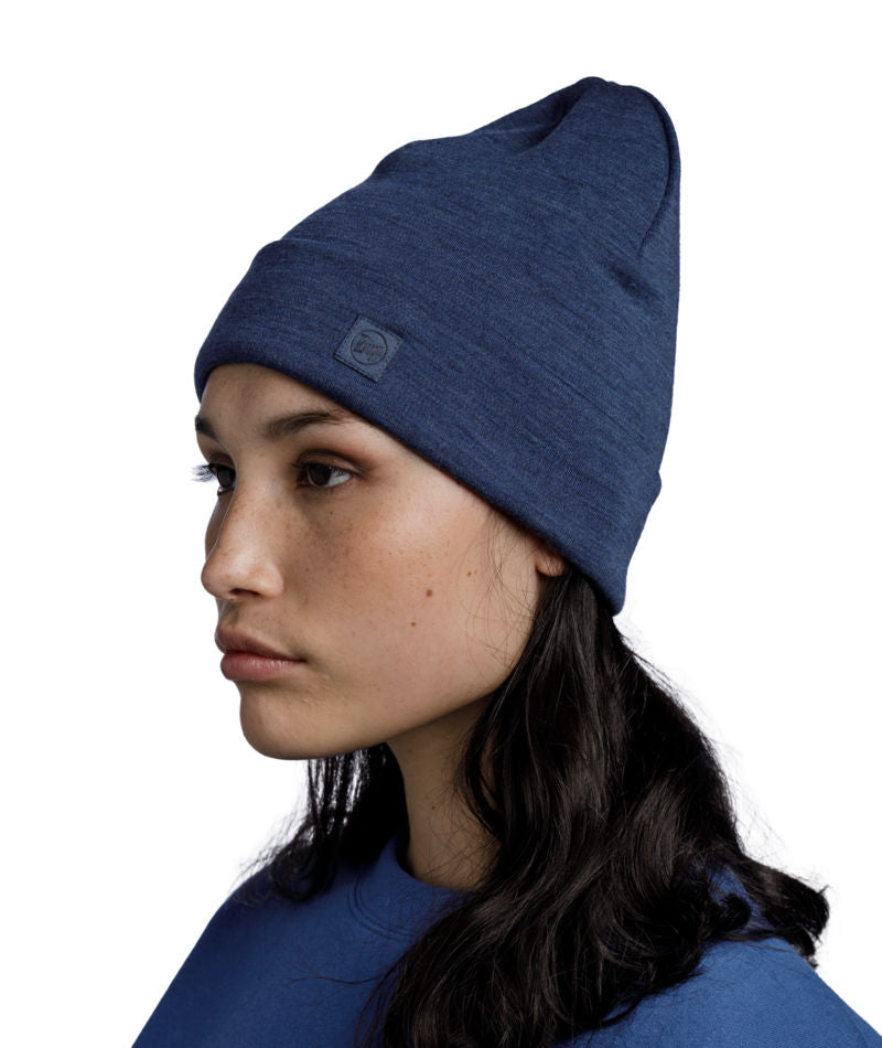 Buff Merino Heavyweight Beanie Hat in Night Blue