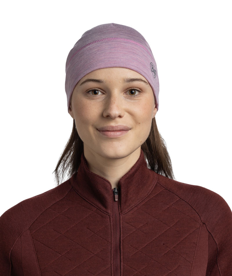 Buff Merino Lightweight Beanie Hat in Pansy