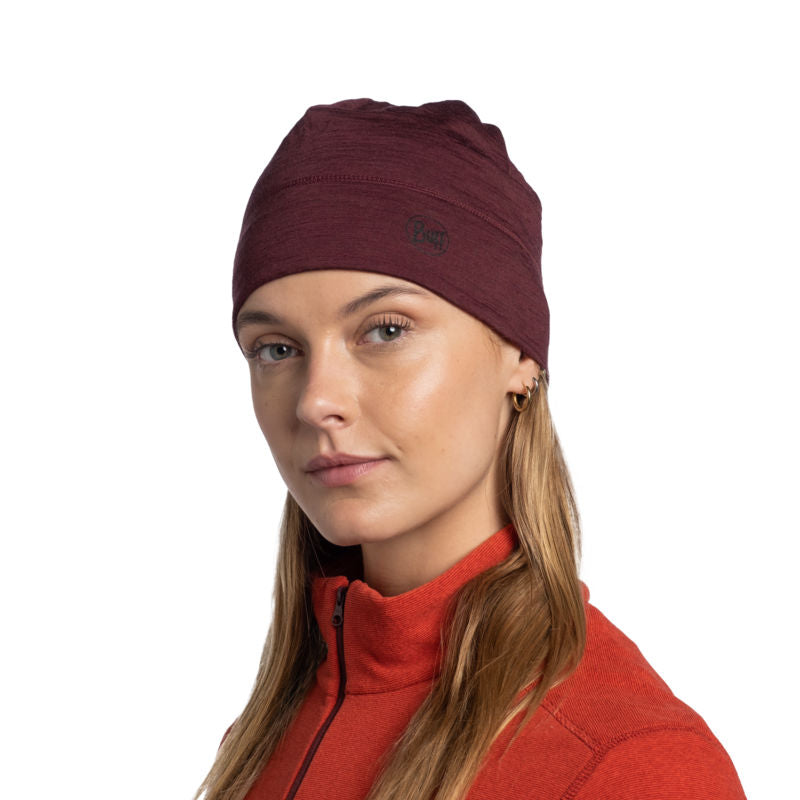 Buff Merino Lightweight Beanie Hat in Garnet
