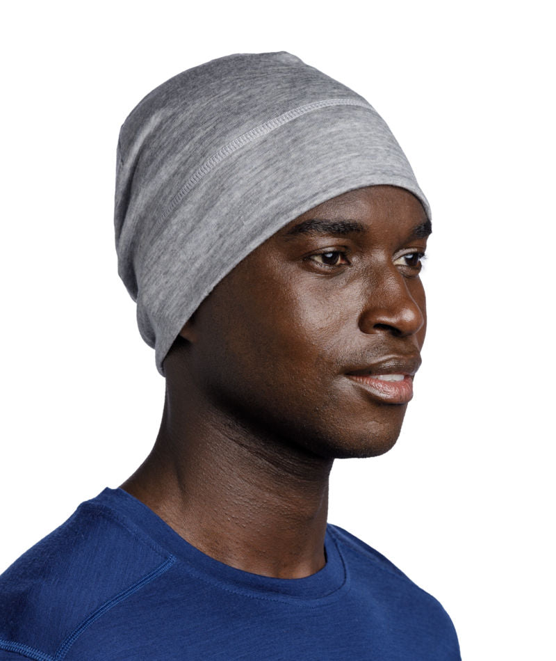 Buff Merino Lightweight Beanie Hat in Light Grey