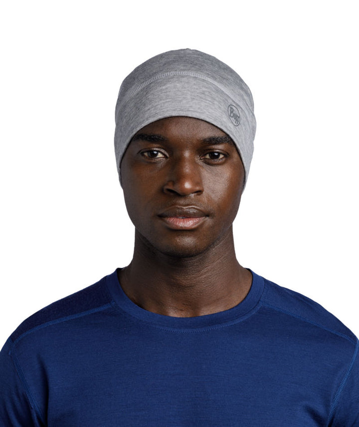 Buff Merino Lightweight Beanie Hat in Light Grey