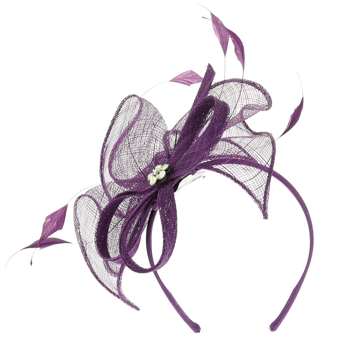 Blackcurrant Small Sinamay & Feather Headband Fascinator (BL1126)