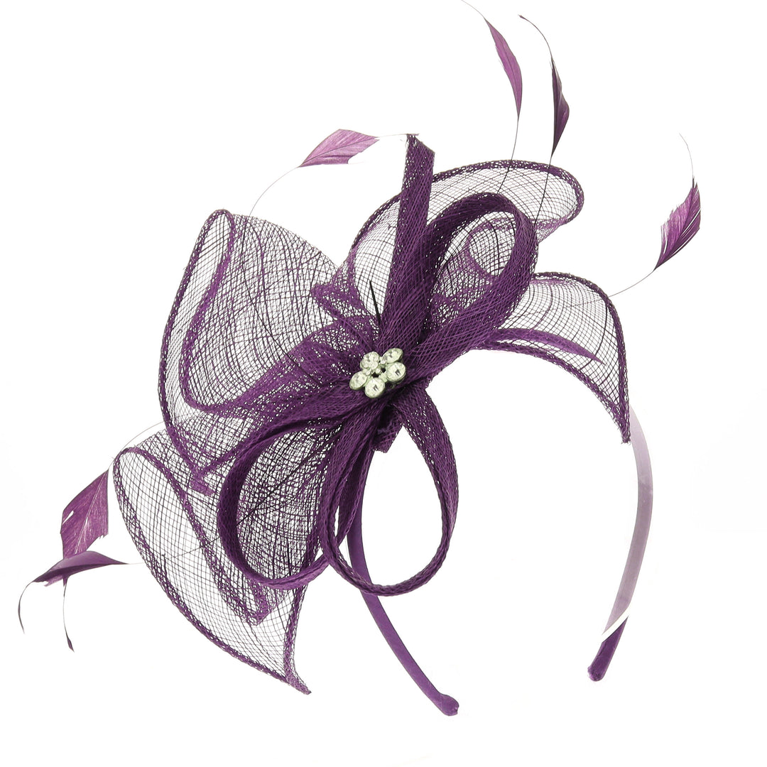 Blackcurrant Small Sinamay & Feather Headband Fascinator (BL1126)